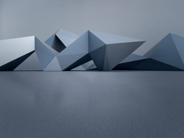 istock Geometric shapes structure on empty concrete floor with white wall background in hall or modern showroom, Construction technology for future architecture - Abstract interior design 3d illustration 894074126