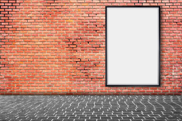 istock Mock up blank poster picture frame on brick wall. 894074390