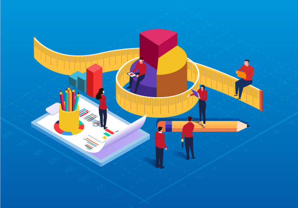 Isometric data statistics and analysis Isometric data statistics and analysis instrument of measurement stock illustrations