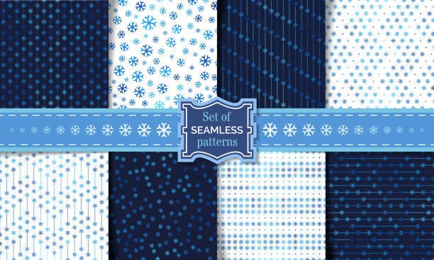 satz von nahtlosen schneeflocke muster. - seamless pattern meteorology snowflake stock-grafiken, -clipart, -cartoons und -symbole