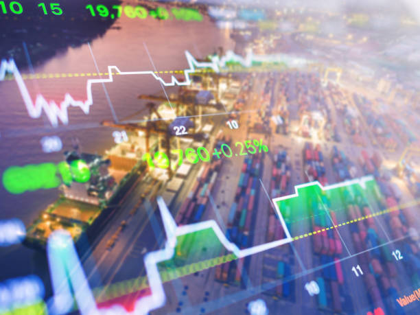 istock Crane cargo market and finance economic background 894144090
