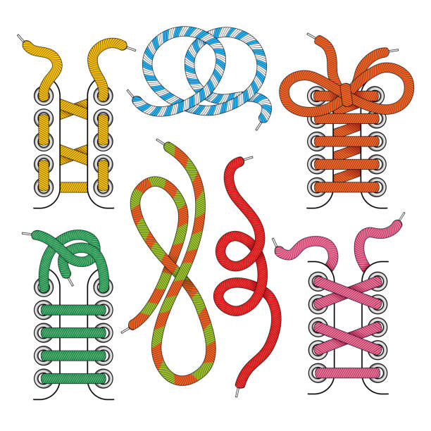 Shoelace icons set Shoelace set. Shoe laces collection isolated on white background, fashion shoes rope strings vector illustration shoe-lace-pattern stock illustrations