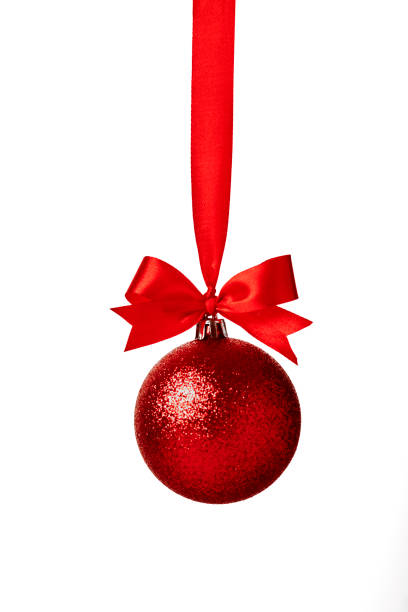 istock Red christmas ball with red bow over white 894159614