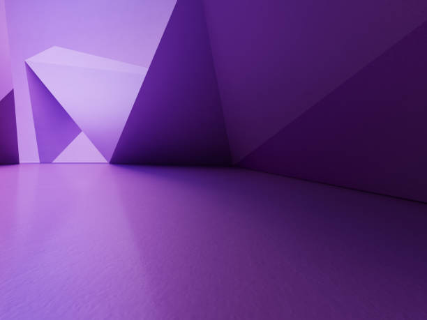 istock Geometric shapes structure on empty concrete floor with purple wall background in hall or modern showroom, Construction technology for future architecture - Abstract interior design 3d illustration 894175282