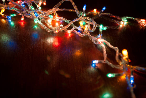 istock Christmas colorful light on wooden desktop 894175750
