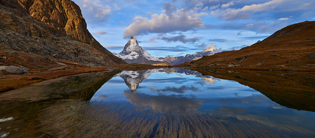 Panoramic Swiss Alps's Matterhorn at morning, Zermatt, Switzerland.