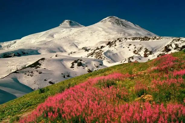 A beautiful view of Mountain Elbrus during the day