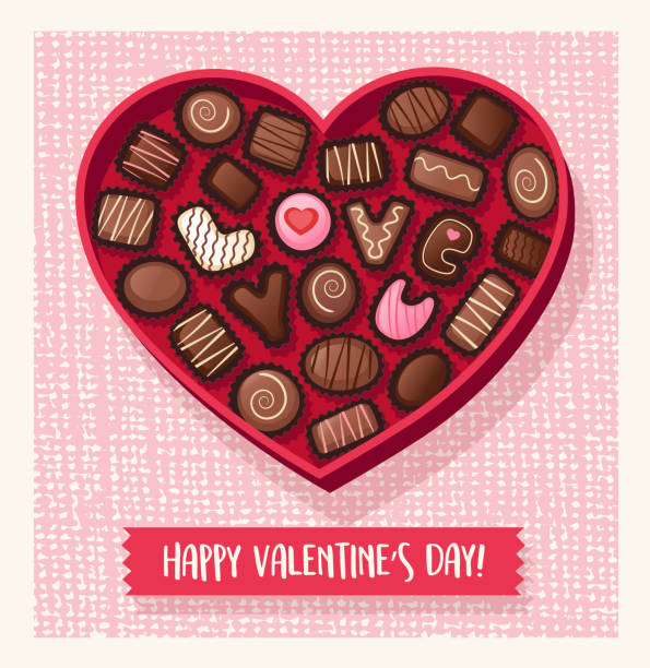 illustrazioni stock, clip art, cartoni animati e icone di tendenza di scatola di caramelle a forma di cuore di san valentino con bonbon al cioccolato che scrivano love you. illustrazione vettoriale. - chocolate candy chocolate valentines day box