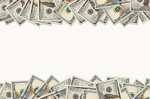 Dollars Photography: Frame of 100 dollars banknotes. Background on the half frame. The place for copy space.