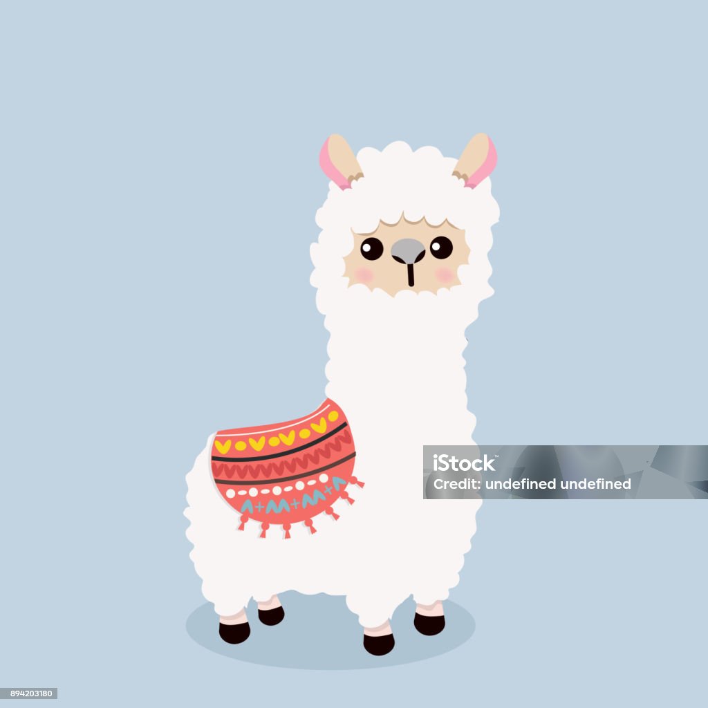 Cute alpaca  fluffy Vector illustration, Flat and minimal vector eps file With Copy Space Flat Vector Illustration Alpaca stock vector