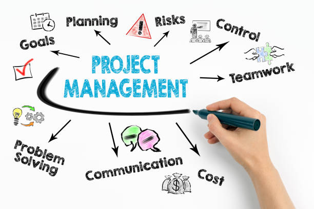 istock project management Concept. Chart with keywords and icons on white background 894203284