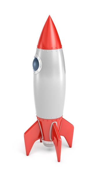 istock 3d rendering of a single silver and red rocket ship with a round porthole isolated on a white background 894203748