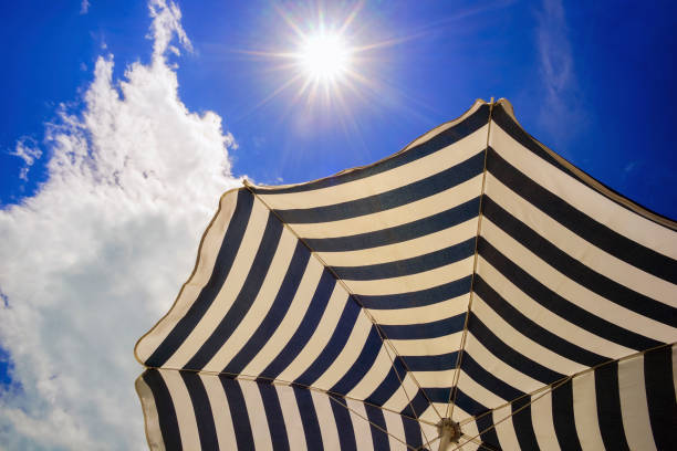 istock Blue sky , beach umbrella and sun. 894208976