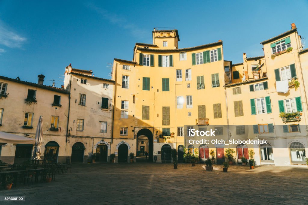 Piazza dell'Amphitheater in Lucca, Italy Piazza dell'Anfiteatro  main sqaure in Lucca, Italy Architecture Stock Photo