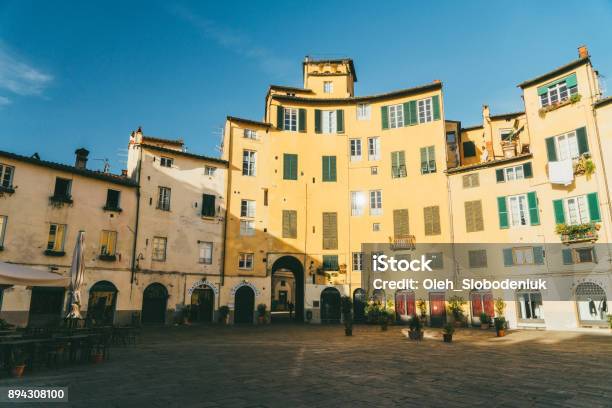 Piazza Dellamphitheater In Lucca Italy Stock Photo - Download Image Now - Architecture, Art, Arts Culture and Entertainment