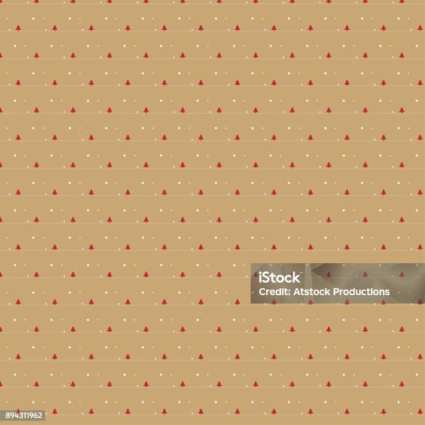 Small Red Christmas Tree Pattern On Beige Background Stock Illustration - Download Image Now