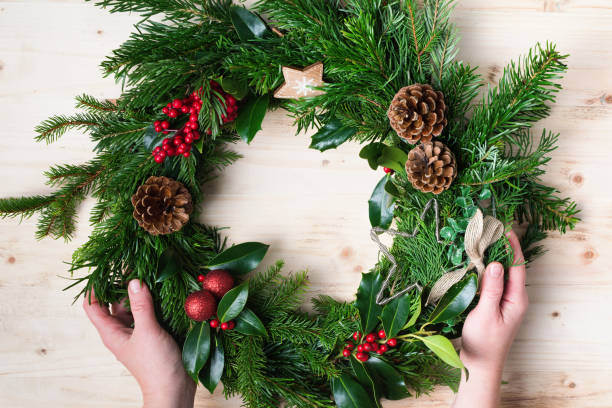 istock Handmade Christmas wreath with fir, pinecones 894325722