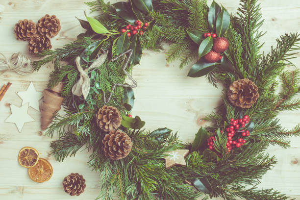 istock Handmade Christmas wreath with fir, pinecones 894326230