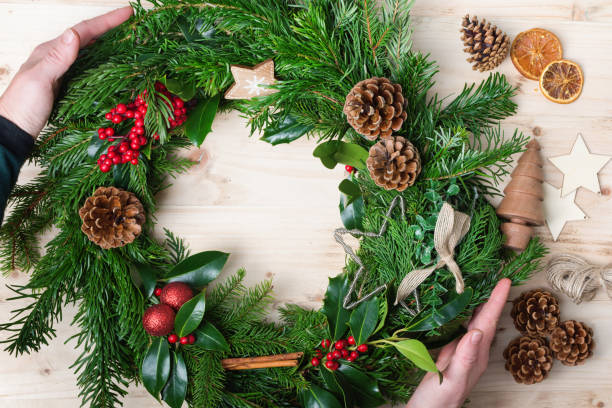 istock Handmade Christmas wreath with fir, pinecones 894330038