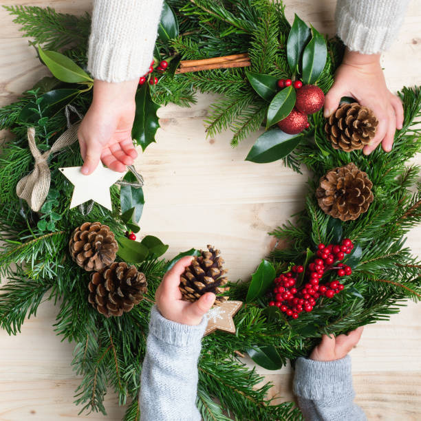 istock Handmade Christmas wreath with fir, pinecones 894330118