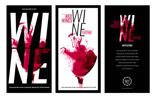 ilustrações de stock, clip art, desenhos animados e ícones de templates for promotions or presentations of wine events. illustration with liquid effect. stains of red wine. - red wine