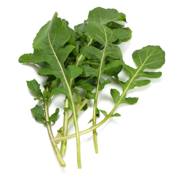 istock green fresh rucola leaves isolated on white background. Rocket salad or arugula. 894334834