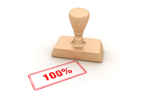 100% Rubber Stamp - White Background - 3D Rendering