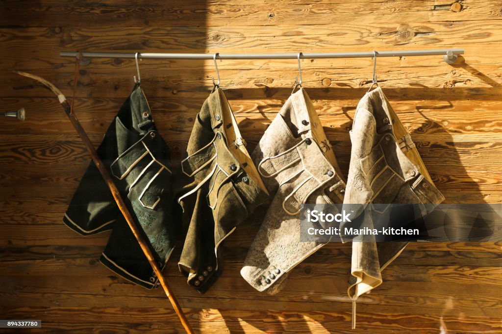 Traditional german or austrian breeches Traditional german or austrian breeches made of leather Lederhosen Stock Photo