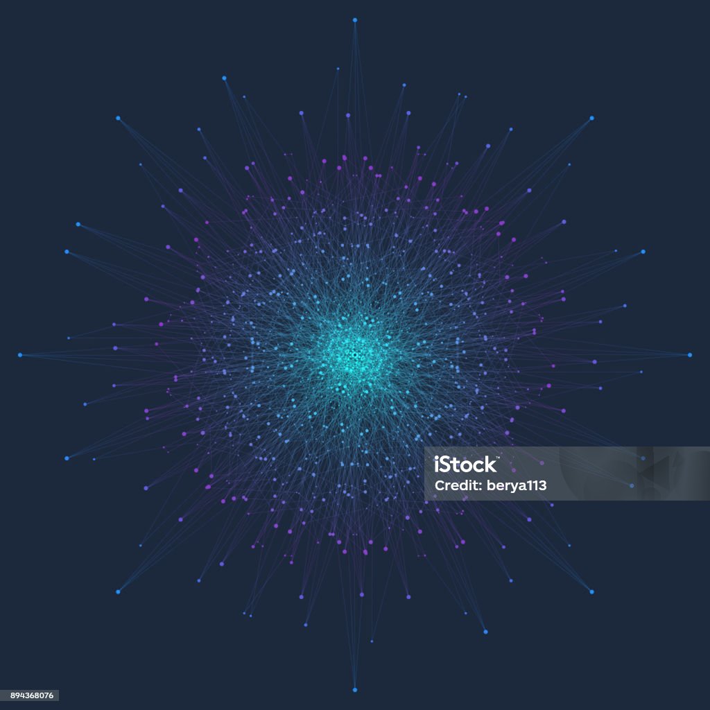 Fraktal-Element mit angeschlossenen Linie und Punkte. Virtuellen Hintergrund Kommunikation oder Partikel Verbindungen. Minimalistischen Stil konzentrischen Kreisen. Visualisierung von digitalen Daten. Linien-Plexus. Vektor-illustration - Lizenzfrei Veränderung Vektorgrafik