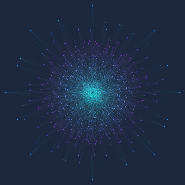 ilustraciones, imágenes clip art, dibujos animados e iconos de stock de elemento de fractal con puntos y la línea conectada. fondo virtual compuestos de comunicación o de la partícula. círculo concéntrico de estilo minimalista. visualización de datos digitales. plexo de líneas. ilustración de vector - infographic facebook data digitally generated image