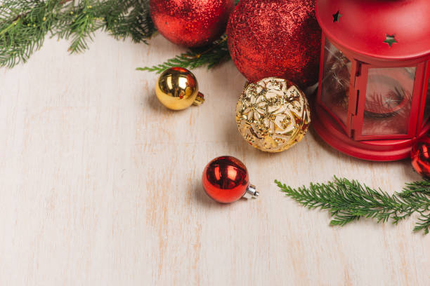 istock Holiday background with red christmas balls and decorations. 894373002