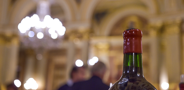 Row of vintage wine bottles in luxury wine cellar, Drink