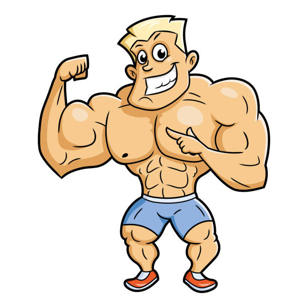 Smiling bodybuilder posing Illustration of the huge smiling bodybuilder posing. White background body building stock illustrations