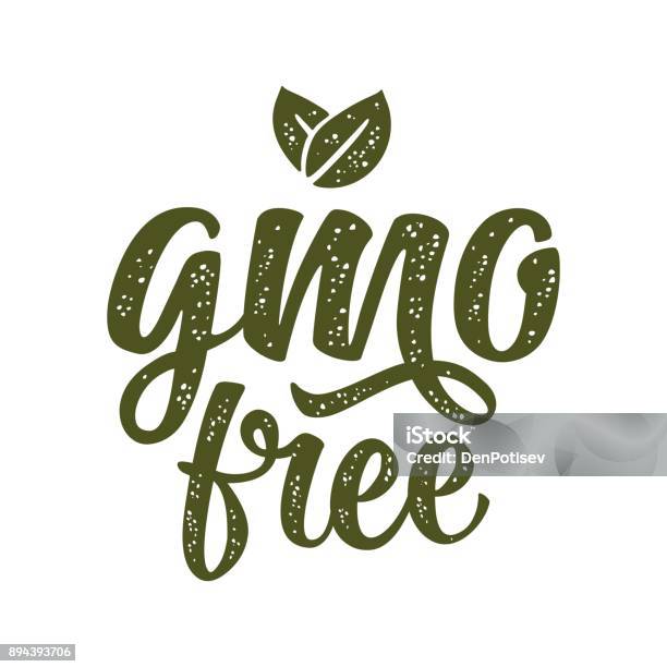 Gluten Free Lettering With Leaf Vector Dark Green Vintage Illustration Stock Illustration - Download Image Now