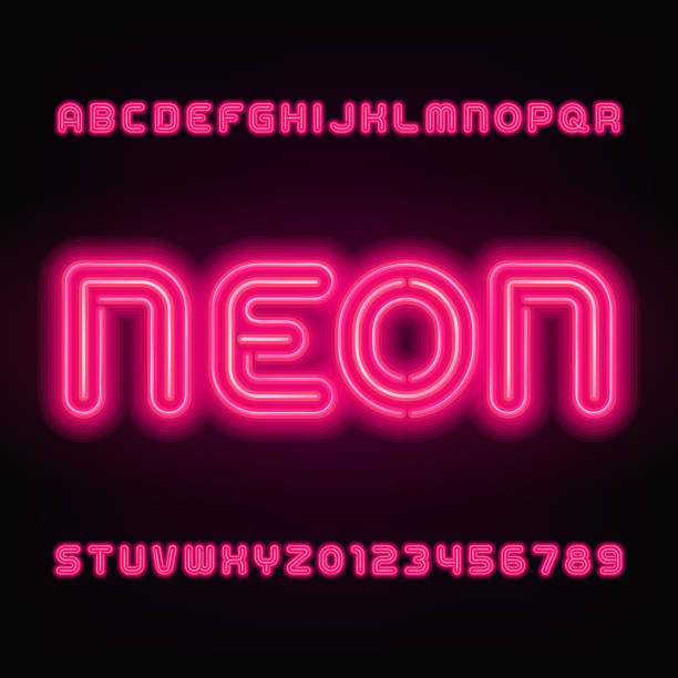 istock Neon tube alphabet font. Red color letters and numbers. 894408054