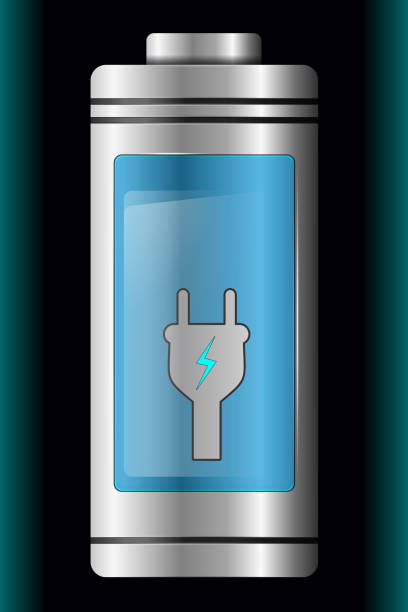 ilustraciones, imágenes clip art, dibujos animados e iconos de stock de metal con batería de vidrio. símbolo de luz los cargo azul - electricity technology shiny turquoise