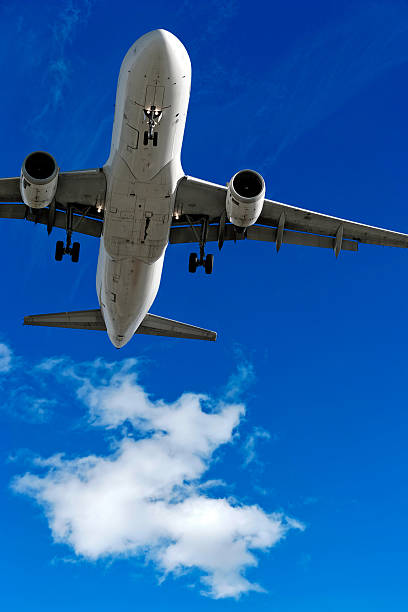 istock jet airplane landing in bright sky 89441702