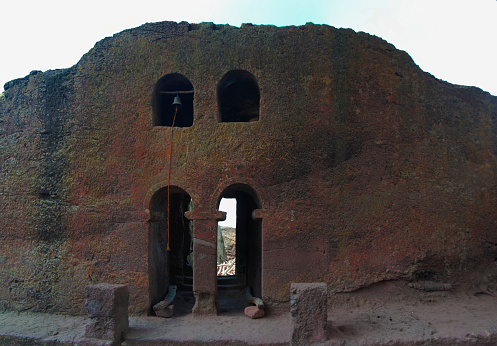 The bell tower of Biete Mariam rock-hewn church at Lalibela, Ethiopia