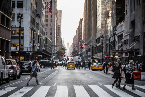 Lexington Crowdy Avenue in Manhattan at around 5PM on a Red Light Intersection. stock photo