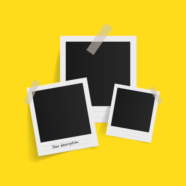 istock Polaroid photo frames on sticky tape on yellow background. Vector illustration. 894429742
