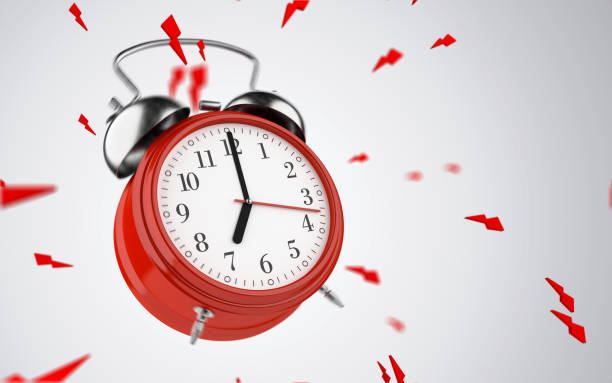 istock Old red alarm clock, Red round alarm clock shows to 7. isolated on a white background. 3d render 894433388