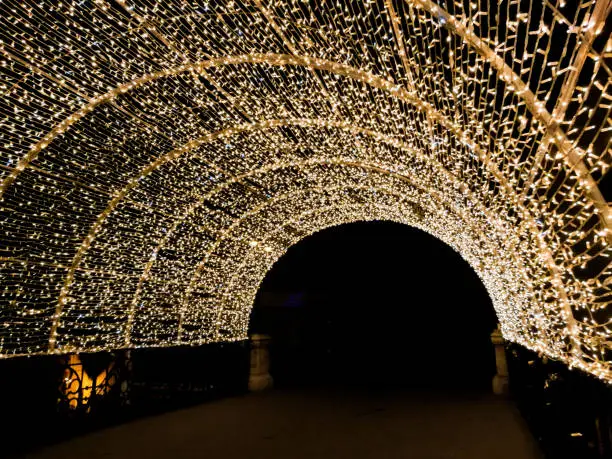 Photo of Liar's Bridge illuminated at night at Christmas in Sibiu, Transylvania, Romania