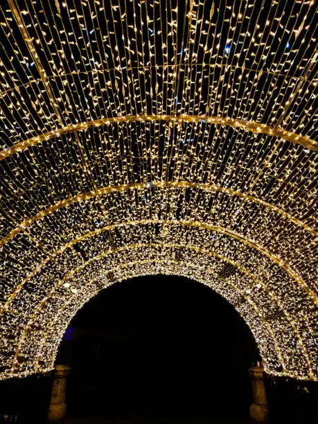 Photo of Liar's Bridge illuminated at night at Christmas in Sibiu, Transylvania, Romania