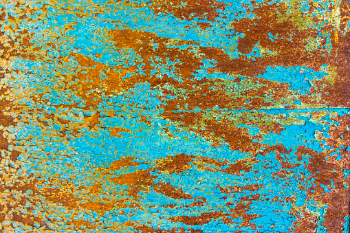 rusty orange blue metal sheet texture background.