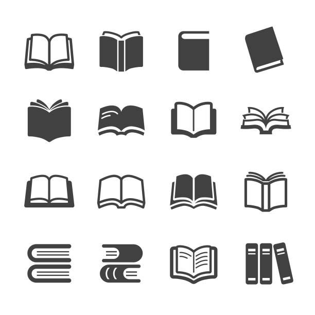 illustrazioni stock, clip art, cartoni animati e icone di tendenza di icone libri - serie acme - bookstore
