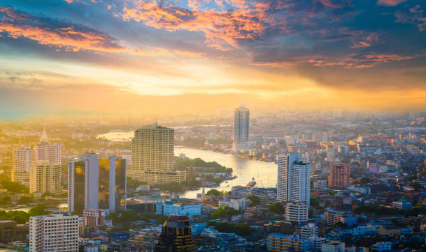 istock Panoramic view Cityscape business district from aerial view high building at dusk (Bangkok, Thailand) 894456276