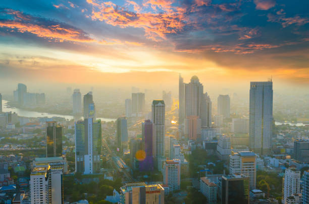 istock Panoramic view Cityscape business district from aerial view high building at dusk (Bangkok, Thailand) 894456298