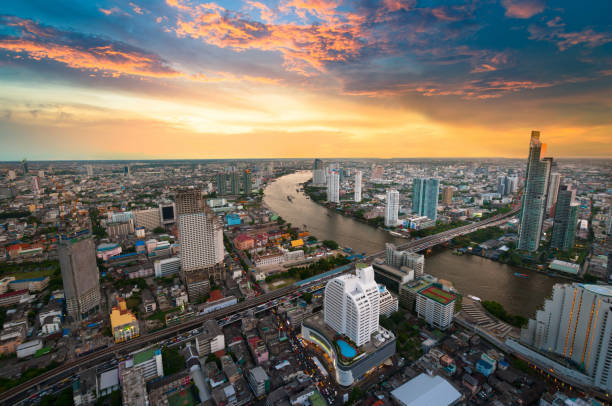 istock Panoramic view Cityscape business district from aerial view high building at dusk (Bangkok, Thailand) 894456408