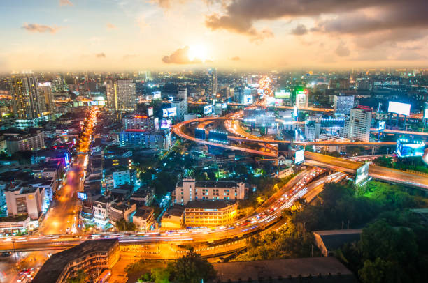 istock Panoramic view Cityscape business district from aerial view high building at dusk (Bangkok, Thailand) 894456410