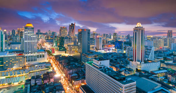 istock Panoramic view Cityscape business district from aerial view high building at dusk (Bangkok, Thailand) 894456448